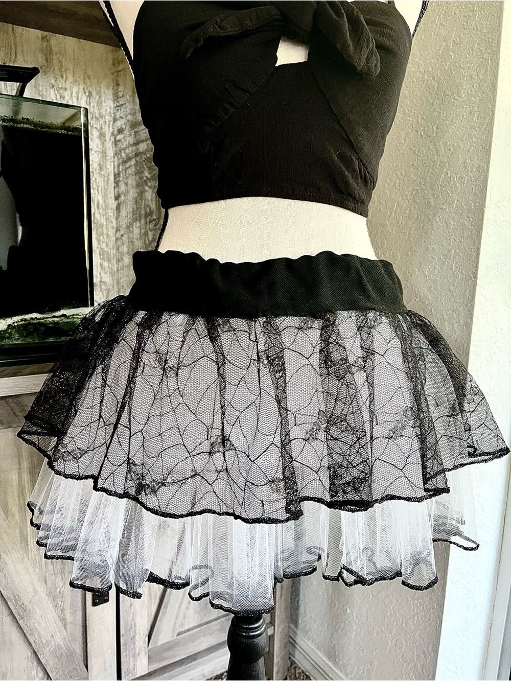 Tutu Handmade Mini Skirt Black & White Tulle Bats Halloween Girls Size M